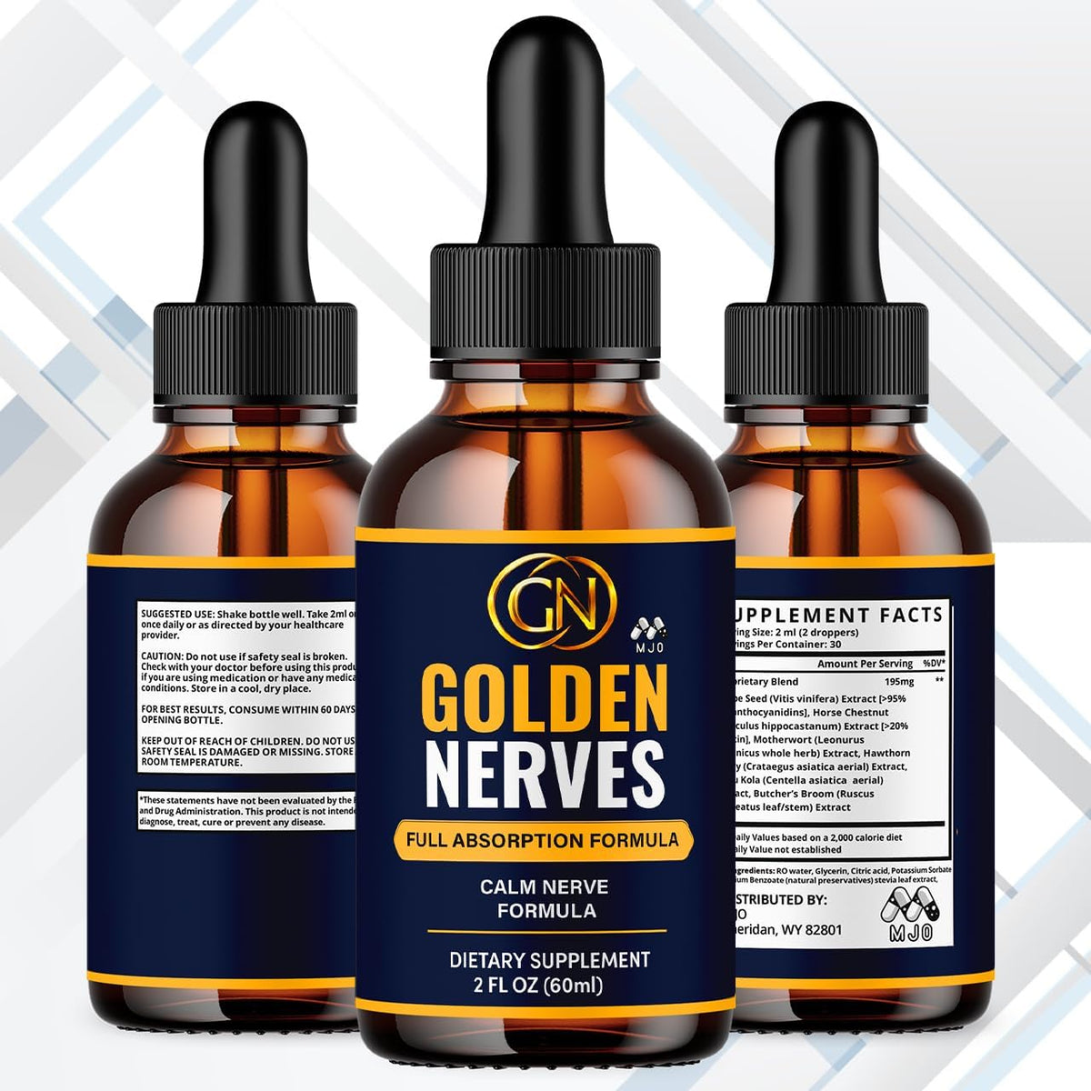 Golden Nerves Drops, Golden Nerves Elixir Nerve Support 2-Pack, 60 Servings