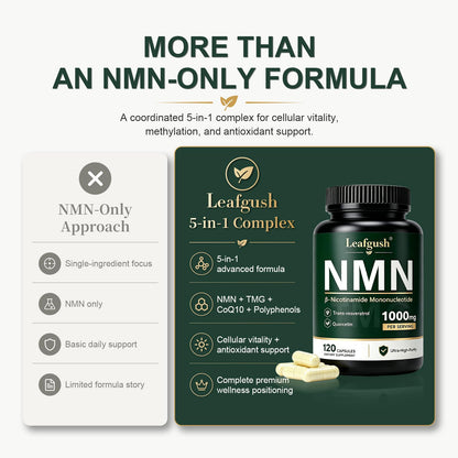NMN Supplement, NAD+ Precursor Support 1000mg 5-in-1 Complex with 600mg Nicotinamide Mononucleotide and TMG 200mg, Trans-Resveratrol, Quercetin, CoQ10 for Cellular Energy, Antioxidant Support
