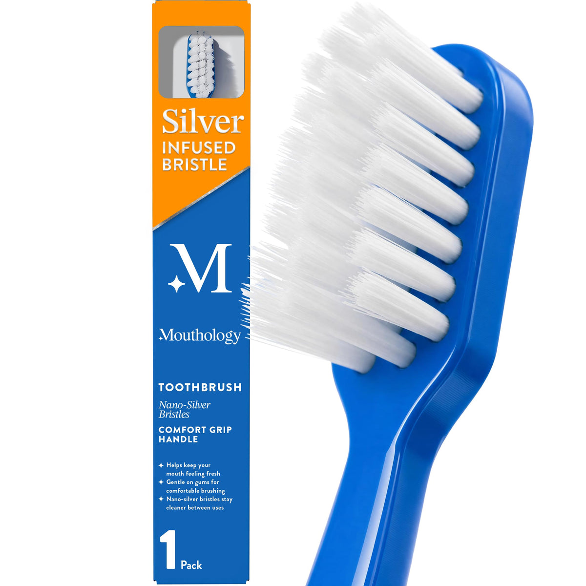 Mouthology Nano Silver Ultra Soft Toothbrush Adults - Manual Extra Tooth Brush Sensitive Gums Teeth - White Handle Bristles