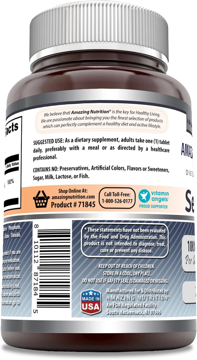 Amazing Formulas Selenium Supplement | 100 Mcg Per Serving | 250 Tablets | Non-GMO | Gluten Free | Made in USA