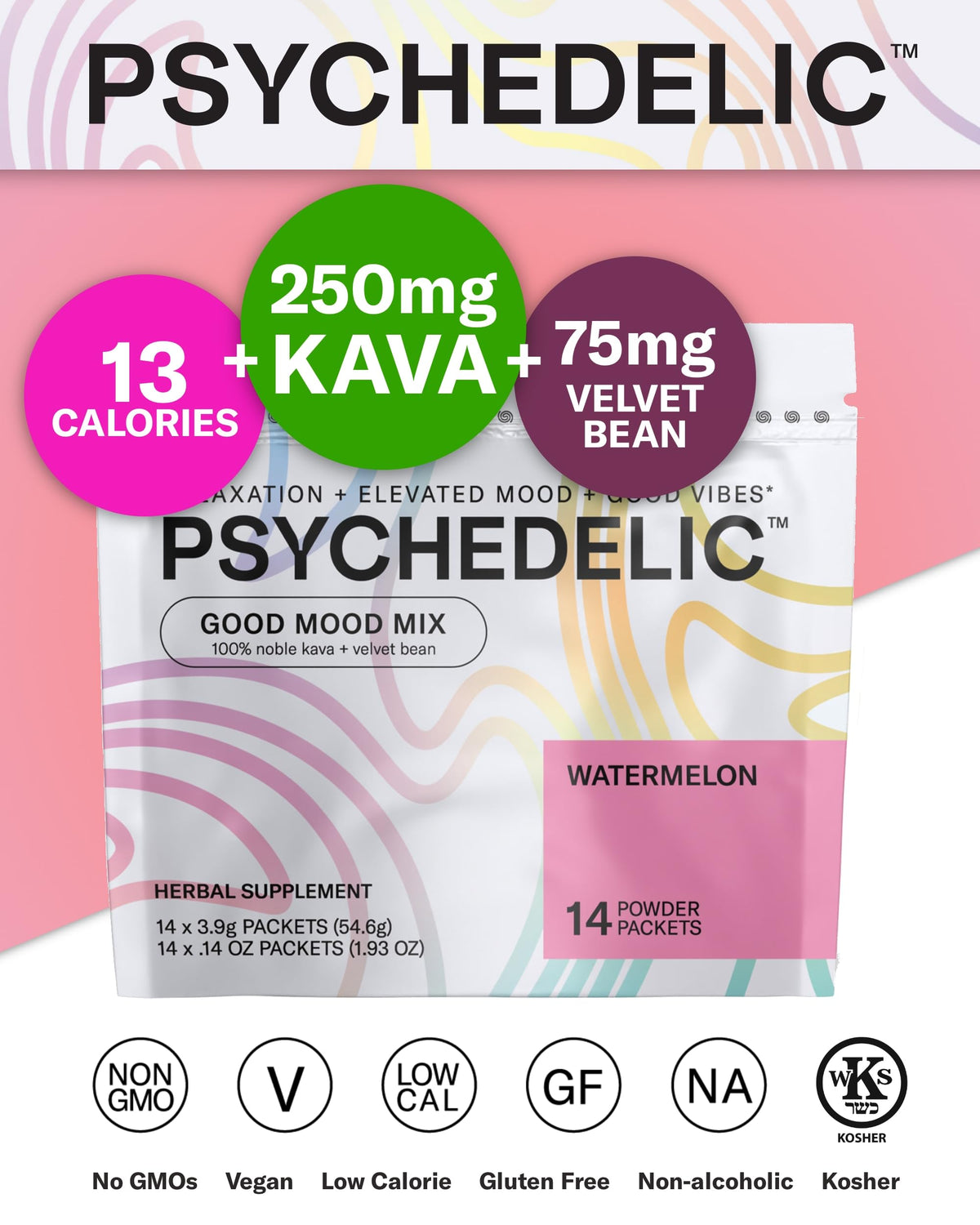 Good Mood Mix - Watermelon - Powder Packets - Calming Kava Drink Mix - Easy Open