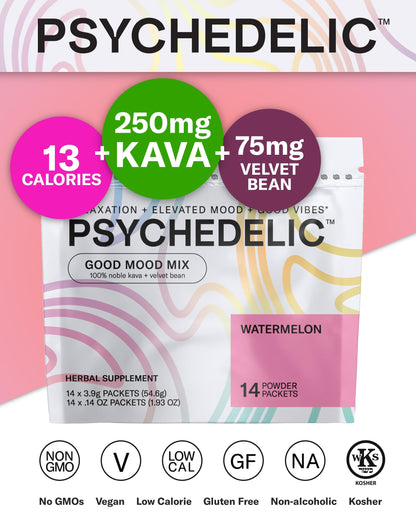 Good Mood Mix - Watermelon - Powder Packets - Calming Kava Drink Mix - Easy Open
