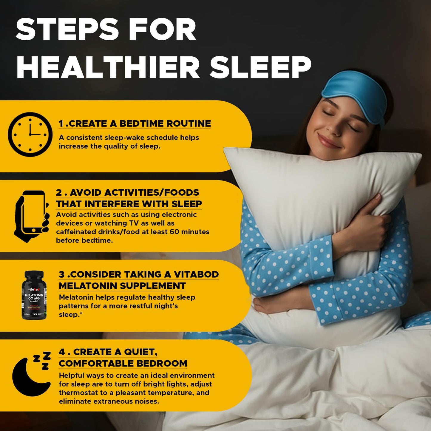 Vitabod Melatonin 20 mg Fast Dissolve Tablets with Vitamin B6, 240 Ct | Natural Berry Flavor, Sleep Support*, Non-GMO, Gluten Free, Made in USA