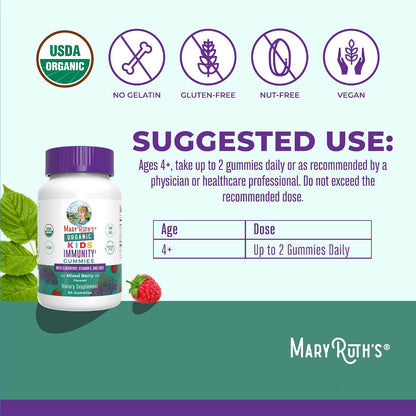 MARYRUTH'S Organics Kids Immune Support Gummies | USDA Organic | Vitamin C, Zinc, and Elderberry Gummies for Kids| Immune Support for Ages 4+ | Vegan | Non-GMO | Gluten Free | 60 Count