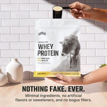 Levels Grass Fed 100% Whey Protein, No Hormones, Vanilla Bean, 1LB