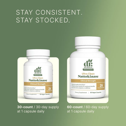Dr. Murray's Ultra Clean Nattokinase - Supports Healthy Blood Circulation & Fibrinolytic Activity | Vegan Delayed Release Capsules | Non-GMO, Gluten Free | 30 Count