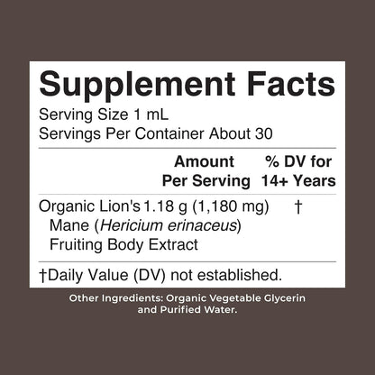 MARYRUTH'S Lions Mane Mushroom Supplement | Nootropic USDA Organic Lions Mane Extract 1,180mg | Nervine Herbal Liquid Drops | Brain Health | Focus & Memory | Non-GMO | Vegan | Alcohol Free | 1 Fl Oz