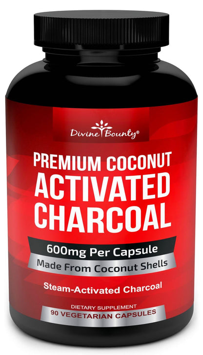 Divine Bounty Organic Activated Charcoal Capsules - 600mg Coconut Charcoal Pills 