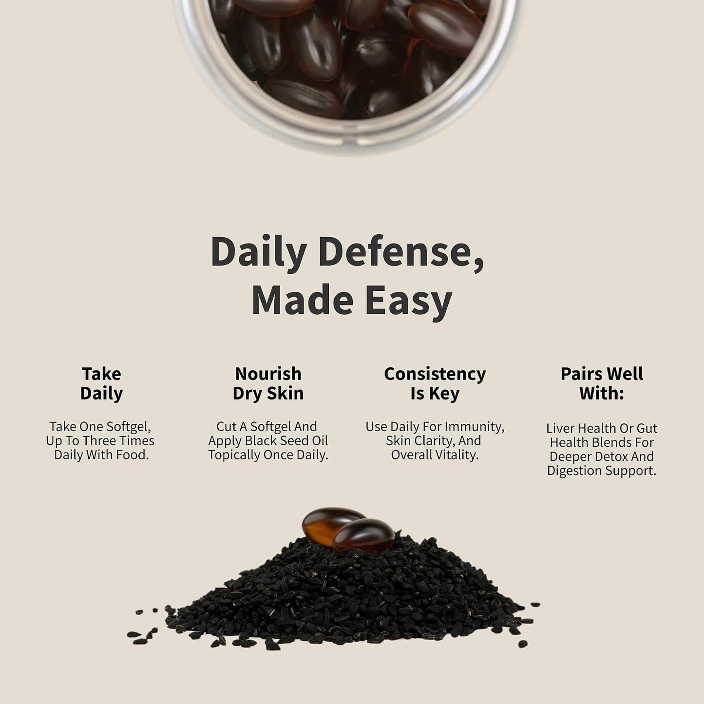 Snap Supplements Black Seed Oil for Immune Health, 90 Softgel Capsules | 100% Cold Pressed Black Cumin Seed Oil, Supports Immune Health, Detox, Skin, Hair, Joints & Overall Wellness