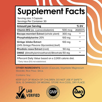 Vital Vitamins Brain Supplements for Memory and Focus (2 Pack) - Nootropic Brain Support