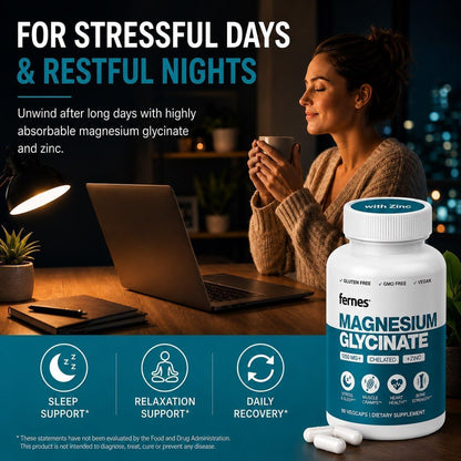 Magnesium Glycinate with Zinc - 275mg Elemental Magnesium + 8mg Zinc for Busy Professionals Who Need Better Sleep, Muscle Recovery and Immune Support, 180 Capsules