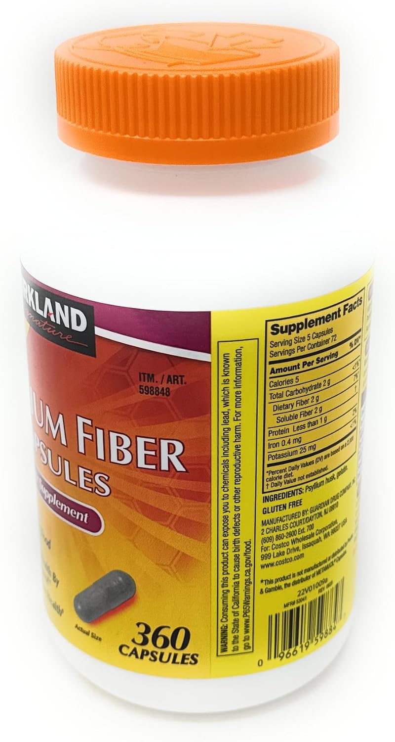 Fiber Capsules Kirkland Therapy for Regularity/Fiber Supplement, 360 capsules - Compare to the Active Ingredient in Metamucil Capsules