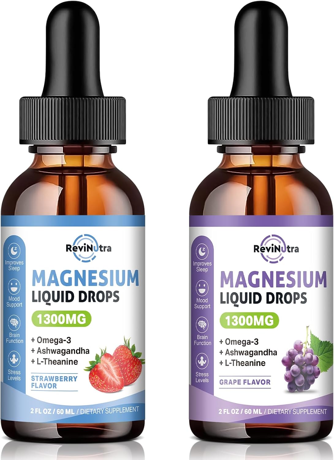 2 Pack Triple Magnesium Complex Liquid Drops Strawberry & Grape Flavor