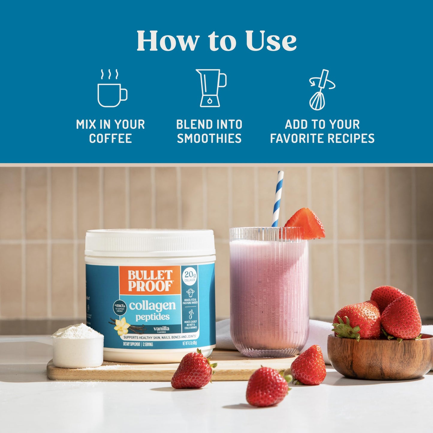 Bulletproof Unflavored Collagen Peptides Powder, 20g Grass-Fed Collagen Protein and Amino Acids for Skin, Bones and Joints, 17.6 Ounces