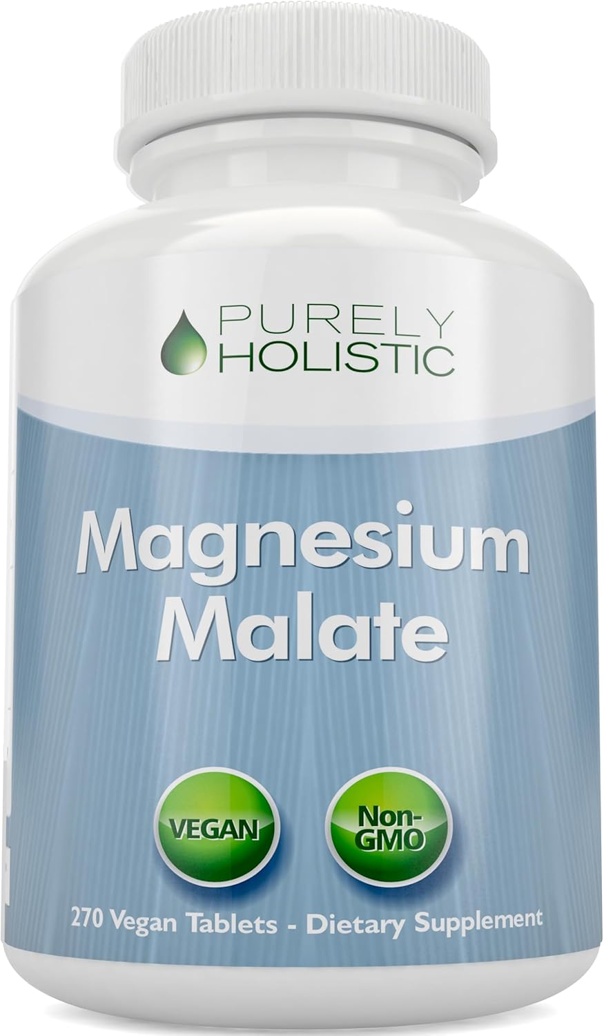 Magnesium Malate 400MG Elemental Mag Per Serving, 4+ Month Supply, Vegan | Energy Production Nervous System & Muscle Health Support, High Absorption Magnesium Malate Tablets, Non-GMO, 270 Tablets