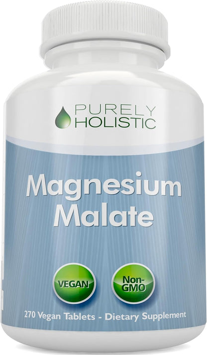 Magnesium Malate 400MG Elemental Mag Per Serving, 4+ Month Supply, Vegan | Energy Production Nervous System & Muscle Health Support, High Absorption Magnesium Malate Tablets, Non-GMO, 270 Tablets