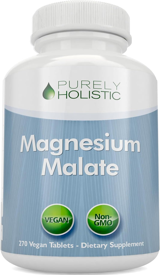 Magnesium Malate 400MG Elemental Mag Per Serving, 4+ Month Supply, Vegan | Energy Production Nervous System & Muscle Health Support, High Absorption Magnesium Malate Tablets, Non-GMO, 270 Tablets