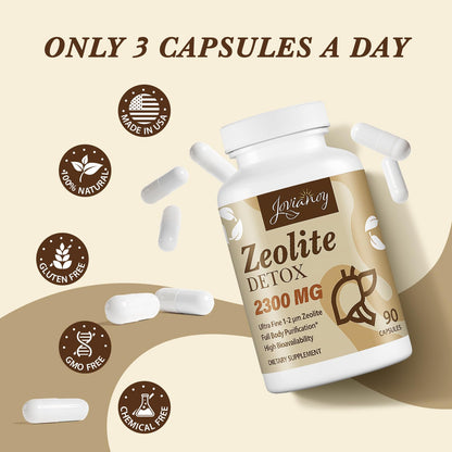 Jovianoy Zeolite Detox Capsules, Organic Activated Charcoal, Bentonite Clay, 1-2 µm Clinoptilolite, Maximum Absorption, Gut Liver Detox Cleanse Full Body for Women Men, 90 Capsules