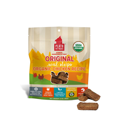 Plato Real Strips Salmon Recipe Dog Treats, Air-Dried High-Protein Soft Strips, Omega-Rich Skin & Coat Support, 18 oz