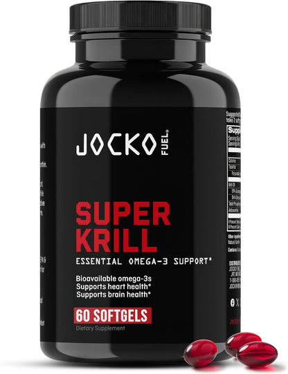 Jocko Fuel Antarctic Krill Oil Omega 3 Fatty Acid Supplements DHA & EPA - 1000mg Softgels - Supports Joints, Mobility & Mental Function (60 Softgels)