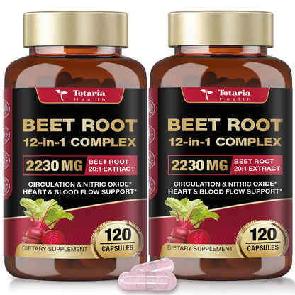 Totaria Beetroot Capsules 2230mg Support Blood Pressure & Heart Health, Nitric Oxide Supplement with Grape Seed, Hawthorn, Garlic & CoQ10, Blood Flow Beet Root Powder | 120 Count