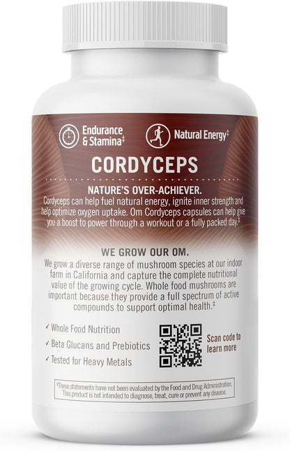 OM MUSHROOM SUPERFOOD Cordyceps Mushroom Capsules Superfood Supplement, 90 Count, 30 Days, Organic Energy Supplement for Stamina and Endurance