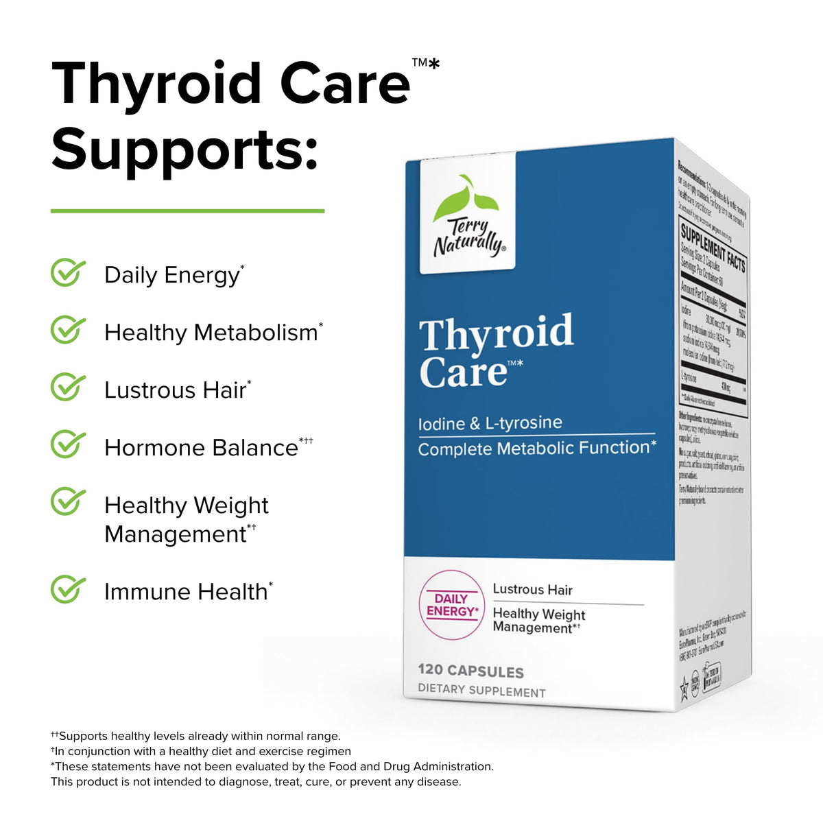 Terry Naturally Thyroid Care - 120 Capsules - Complete Metabolic Function - with Iodine