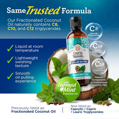 GuruNanda Coconut Oil Pulling Mouthwash with Vitamins, Farmed Mint, 16 oz
