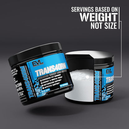 Evlution Thermogenic Fat Burning Support Powder Nutrition Trans4orm Fast Acting Energy Powder to Support Fast Metabolism Weight Loss and Mental Focus with CLA Carnitine and Alpha GPC - Blue Raz