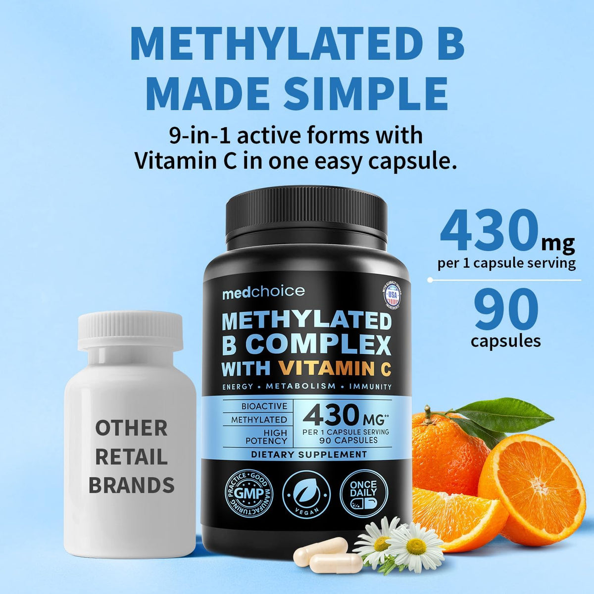 MEDCHOICE 9-in-1 Methylated Vitamin B Complex for Women & Men, 90ct
