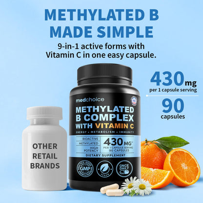 MEDCHOICE 9-in-1 Methylated Vitamin B Complex for Women & Men, 90ct