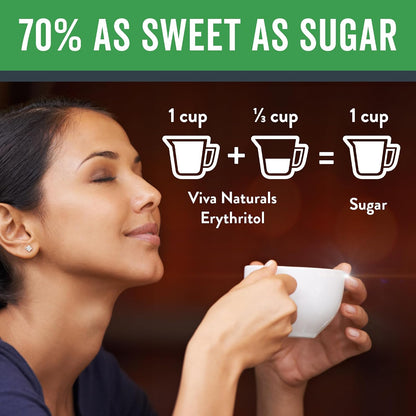Viva Naturals Erythritol Sweetener, 3 lb – Zero Calorie Sugar Alternative, No Bitter Aftertaste, Low Glycemic Index, Ideal for Baking & Sweetening - Keto Friendly, Non-GMO