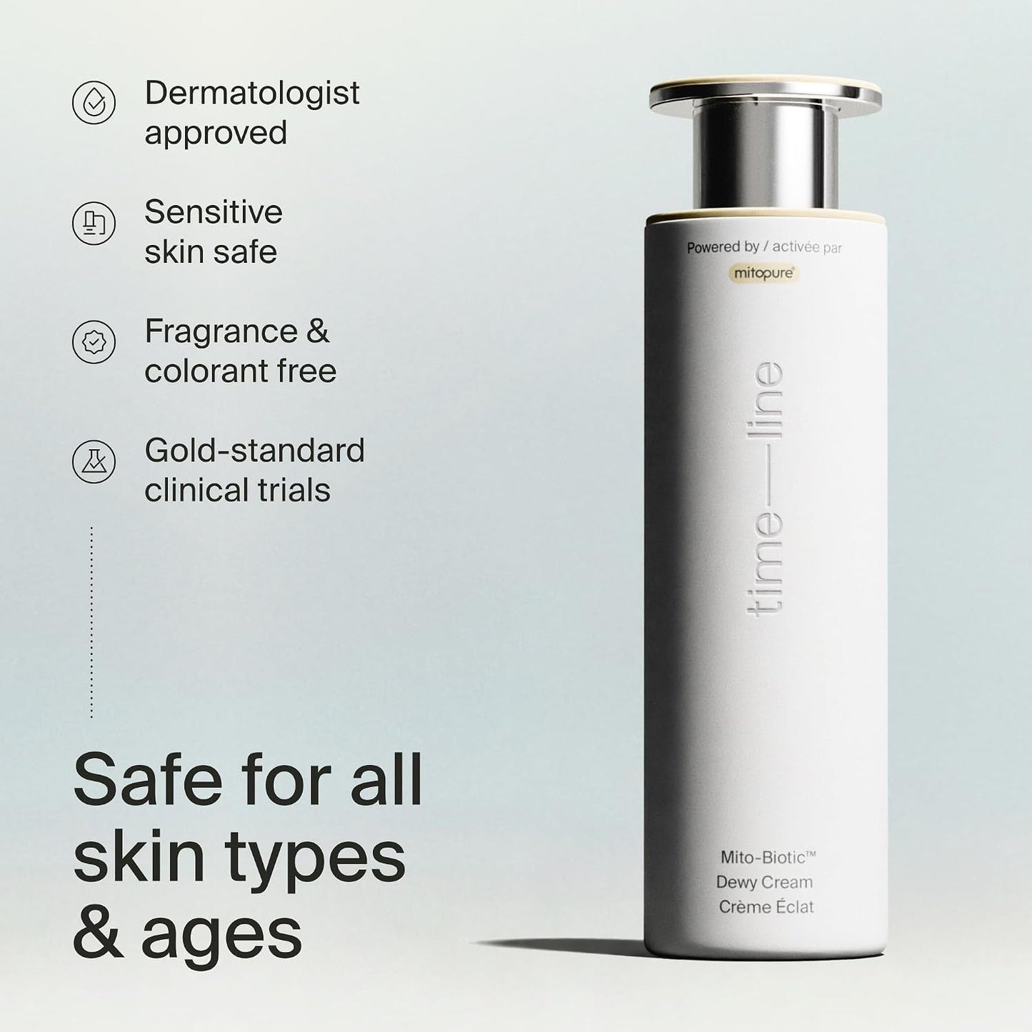 Timeline Mitopure™ - Dewy Cream Lightweight Moisturizer With Peptides to Hydrate, Plump & Protect Dry Skin - 1.7 Fl Oz