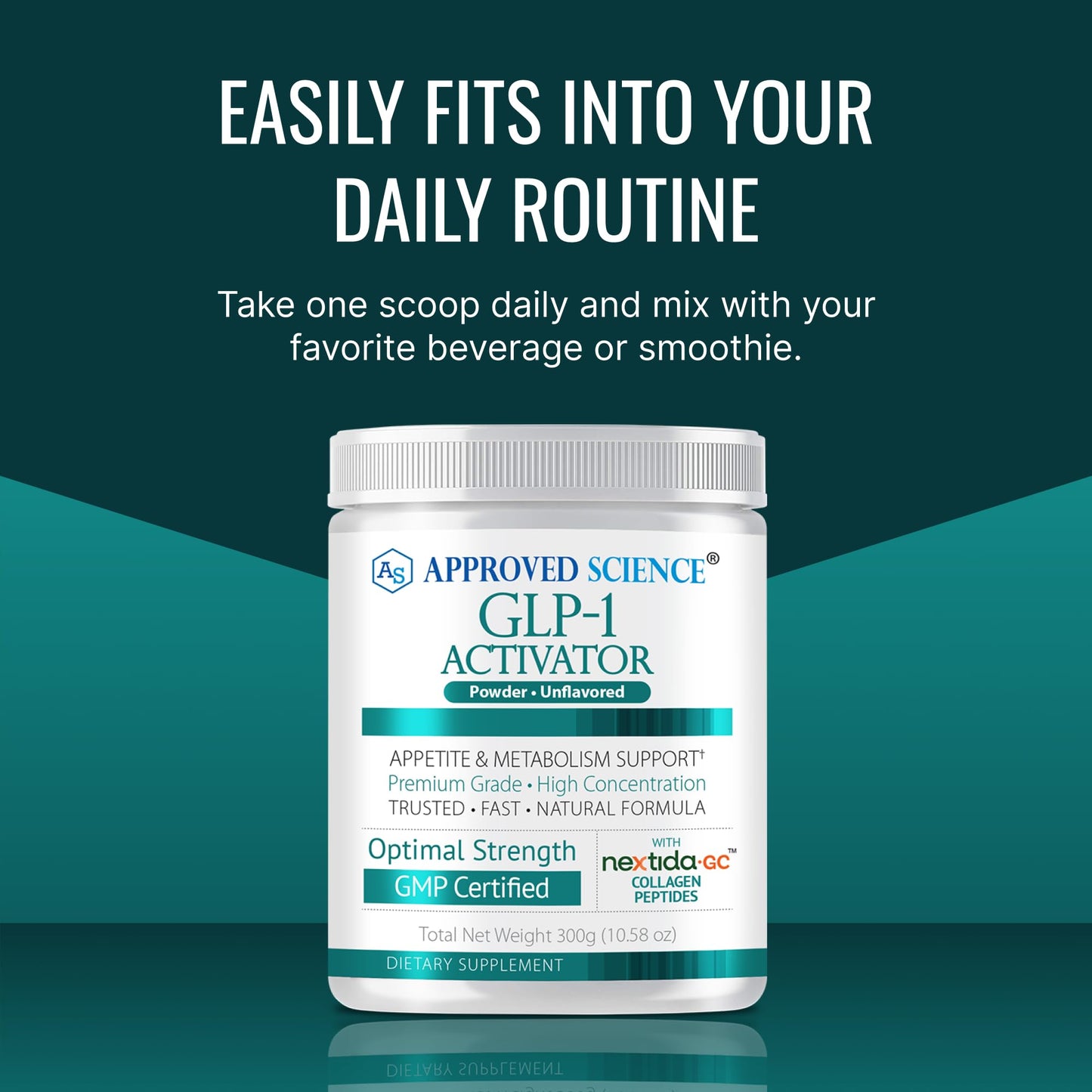 Approved Science GLP-1 Activator - Satiety and Metabolic Support with Nextida GC Collagen Powder - 30 Servings, Unflavored, Non-GMO