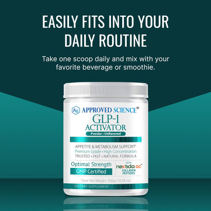Approved Science GLP-1 Activator - Satiety and Metabolic Support with Nextida GC Collagen Powder - 30 Servings, Unflavored, Non-GMO