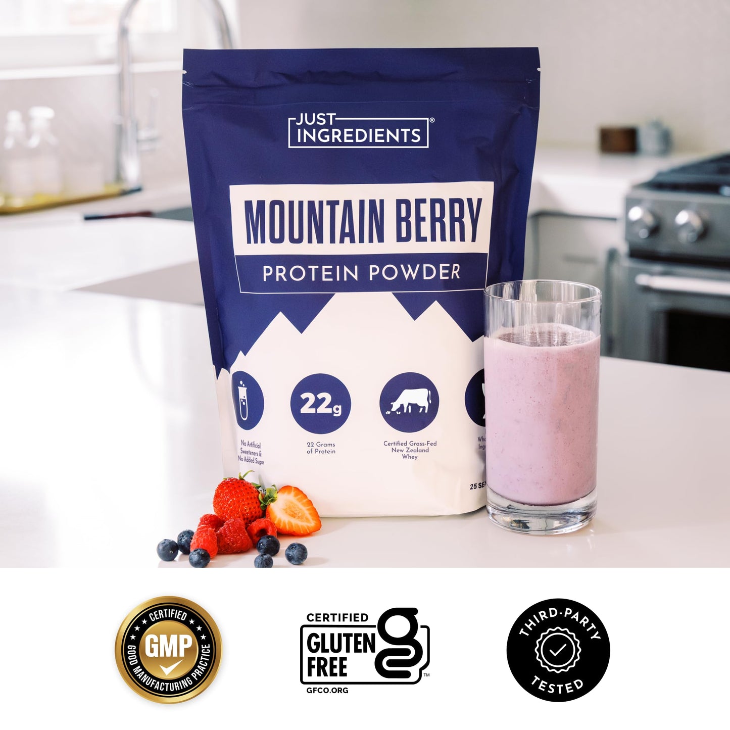JUST INGREDIENTS Vanilla Bean Protein Powder – 20-Serving Blend with 100% Grass-Fed Whey & Organic Plant Proteins – Real Vanilla Bean & Cinnamon – Supports Muscle Recovery, Energy*
