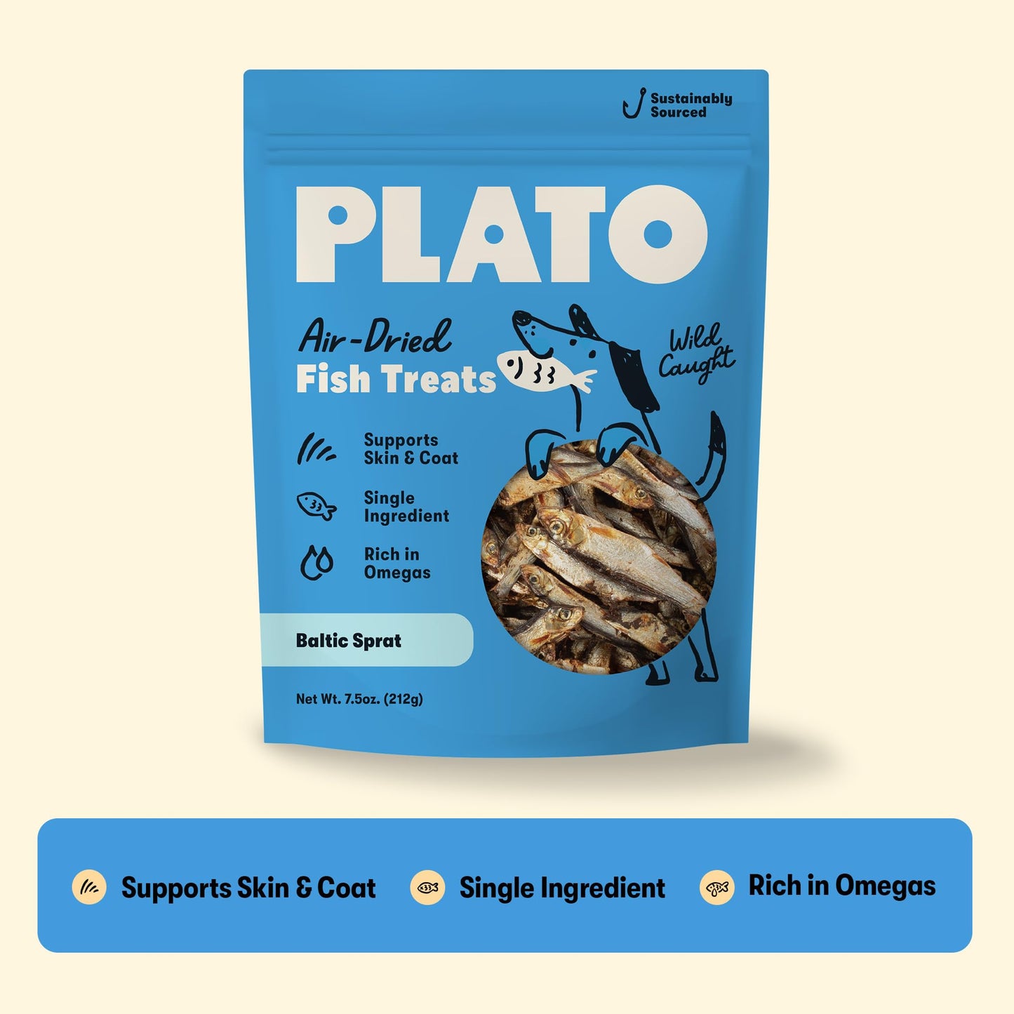 Plato Pet Treats Fish Dog Treats - Air-Dried, Single Ingredient Pet Treat - Omega 3 & 6 Fatty Acids to Support Skin and Coat - 100% Whole Fish - Wild Caught Baltic Sprat - 3 oz - 2 Pack