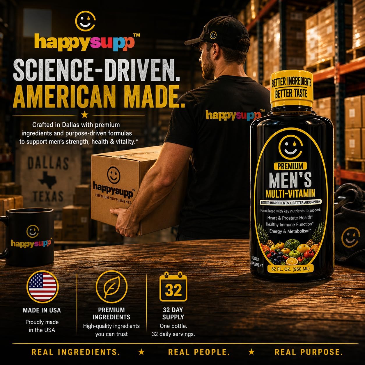 Liquid Multivitamin for Men | Premium | Sugar Free | 100+ Vitamins, Minerals & Amino Acids to Support Muscle, Heart, Brain Health & Energy | 98% Absorption Rate | Non-GMO | 32 Serv