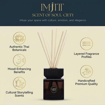 Gulab Jamun by Imjitt - Authentic Thai Botanical Aroma Diffuser with Turkish Rose and White Tea Notes, Featuring Luxury Reed diffusers for Home to Create a Welcoming, Long-Lasting Ambient Scent