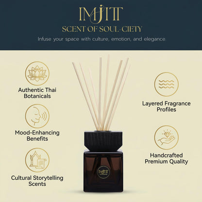 Gulab Jamun by Imjitt - Authentic Thai Botanical Aroma Diffuser with Turkish Rose and White Tea Notes, Featuring Luxury Reed diffusers for Home to Create a Welcoming, Long-Lasting Ambient Scent