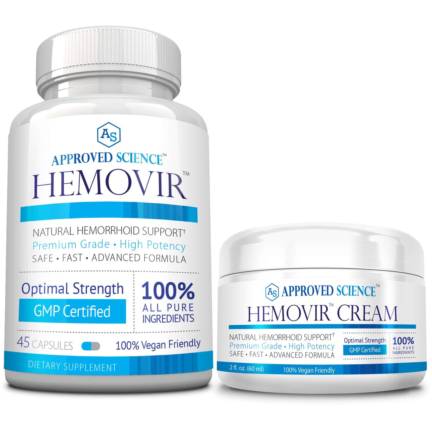 Approved Science Hemovir - Hemorrhoid Support Supplement - Witch Hazel, Horse Chestnut - 45 Capsules - 1 Bottle - Vegan
