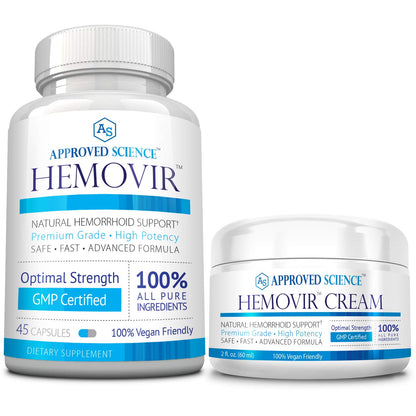Approved Science Hemovir - Hemorrhoid Support Supplement - Witch Hazel, Horse Chestnut - 45 Capsules - 1 Bottle - Vegan