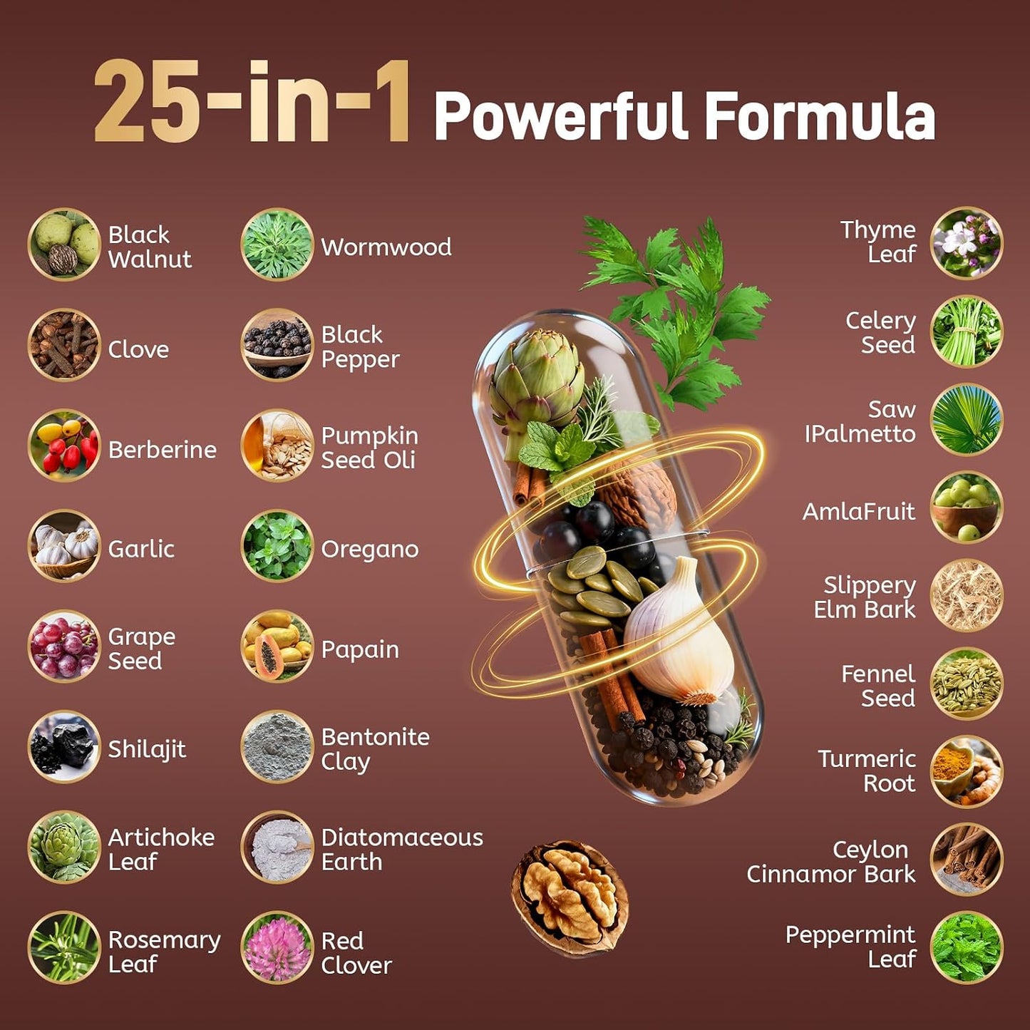 Totaria 120 Counts 25-in-1 Wormwood Black Walnut Clove Cleanse for Humans Capsules - Gut Cleanse & Digestive & Liver Health with Clove Pumpkin Seed Oil Garlic Oregano - Herbal Vegan Capsules
