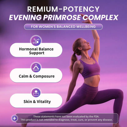 Evening Primrose Oil 1000mg - Hormone Balance for Women & Mood | Primrose Oil Capsules Cold-Pressed w/10% GLA, Essential Fatty Acids, L-Theanine for Mood, Skin & Immune, 90 Softgels