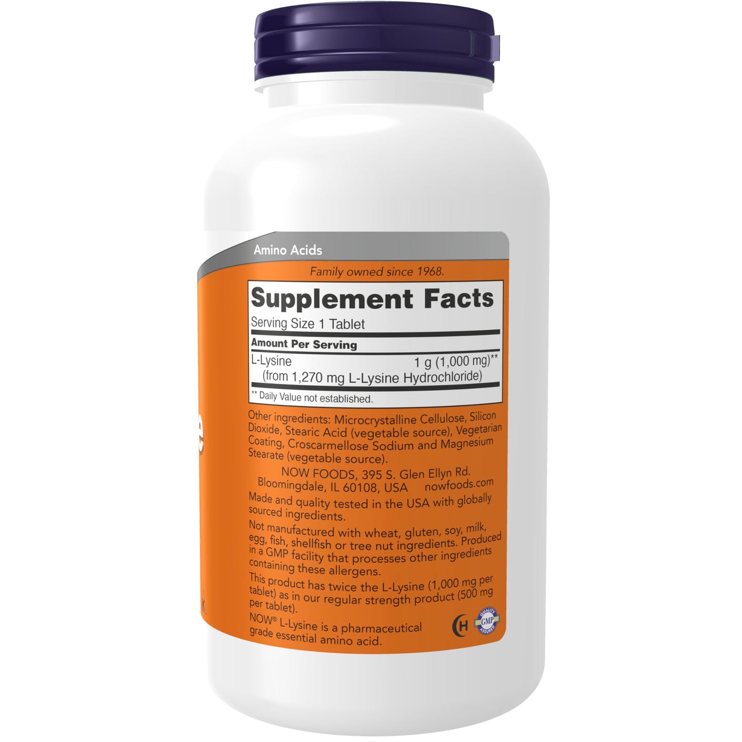 NOW Foods Supplements, (L-Lysine Hydrochloride) 1,000 mg, Double Strength, Amino Acid, 100 Tablets