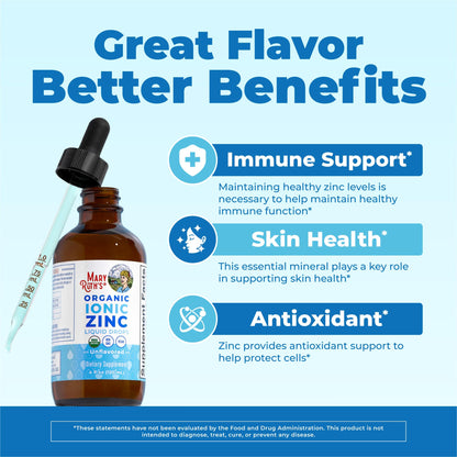 MaryRuth's Organic Liquid Zinc Supplement for Kids & Adults | Immune Support | Skin Health | Antioxidant | Cellular Metabolism | Zinc Sulfate | Vegan | Non-GMO | Sugar Free | Gluten Free | 4 oz