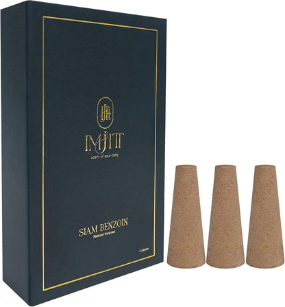 Siam Benzoin Natural Incense Cones - Sweet Vanilla & Sandalwood - Charcoal Free, Long Burning 60 Mins - Premium Thai Incense Cones Scented for Home, Meditation, Yoga & Relaxation