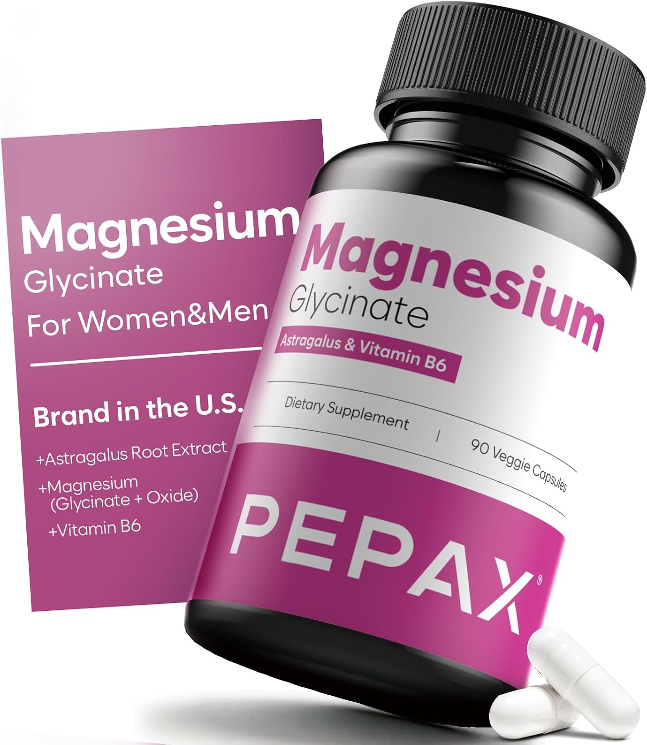 Magnesium Glycinate Supplement 300mg Elemental Magnesium Complex for Women with Vitamin B6 & Astragalus, 90 Capsules, Vegan, Non-GMO, Gluten-Free, 45-Day Supply, Made in USA