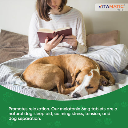 Vitamatic Pets Melatonin 6 mg Chewable Tablets for Dogs, 120 Count | Sleep Health Support*, Beef Flavored Tablet, Non-GMO, Gluten Free, Made in USA