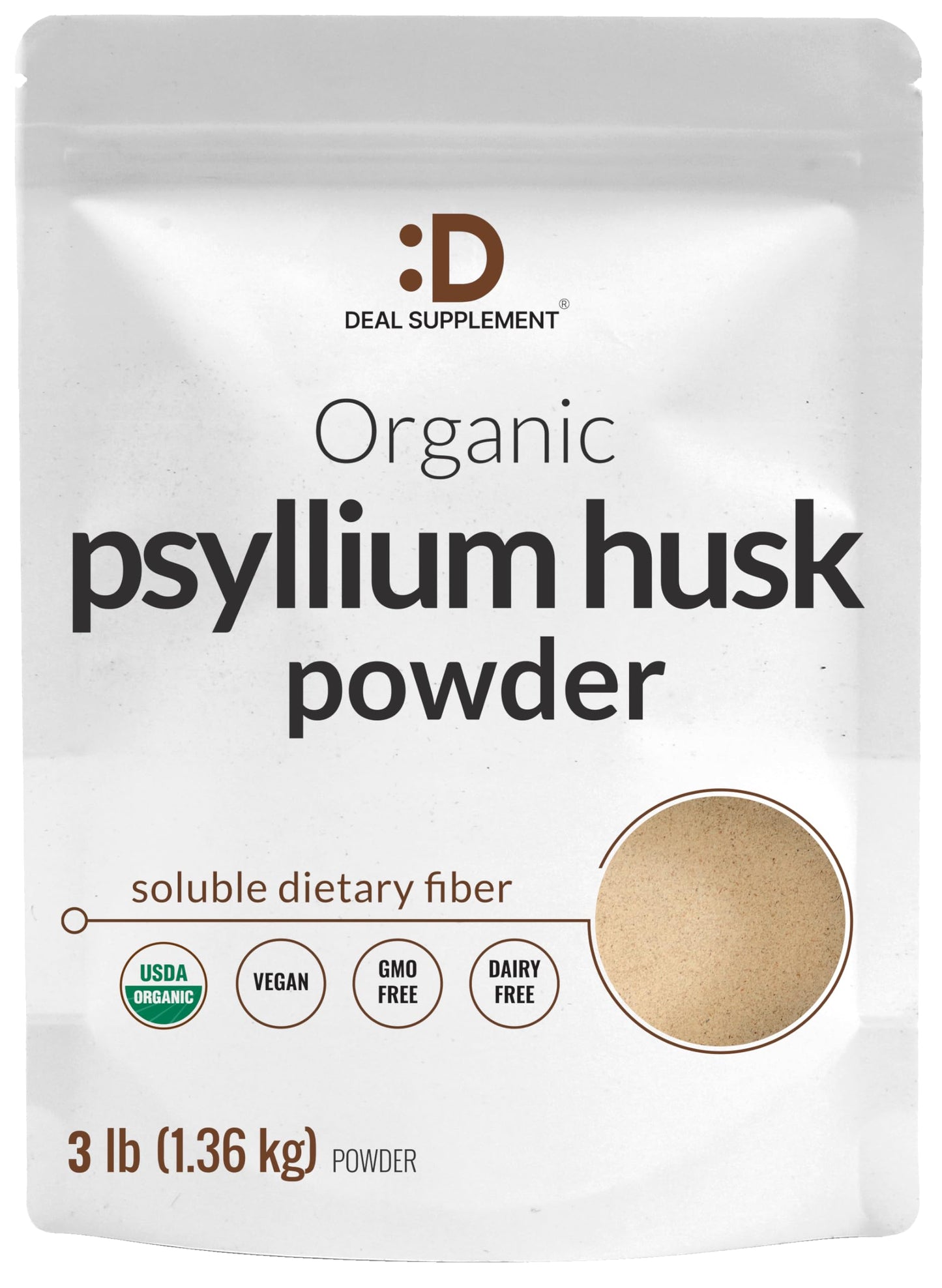 DEAL SUPPLEMENT Organic Psyllium Husk Powder, 3lbs (48oz) – Unflavored Plant Based Soluble Dietary Fiber – Gut & Digestion Health – Great for Baking & Cooking – Keto Friendly, Gluten Free, Non-GMO